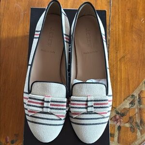 J Crew Cleo Stripe Canvas Women's Striped Loafers - Cream and Black size 7 1/2